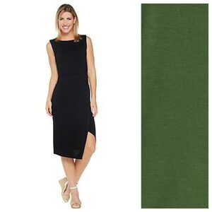 Lisa Rinna Collection Midi Tank Dress XS Olive Green Side Ruched Sleeveless NWOT